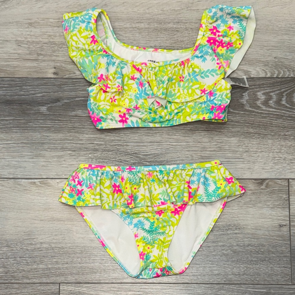 Janie and Jack Floral Kids Bikini - Pink, Green, Blue